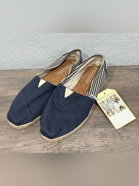 Toms Navy Canvas Slip-On Loafers with Stripe Trim